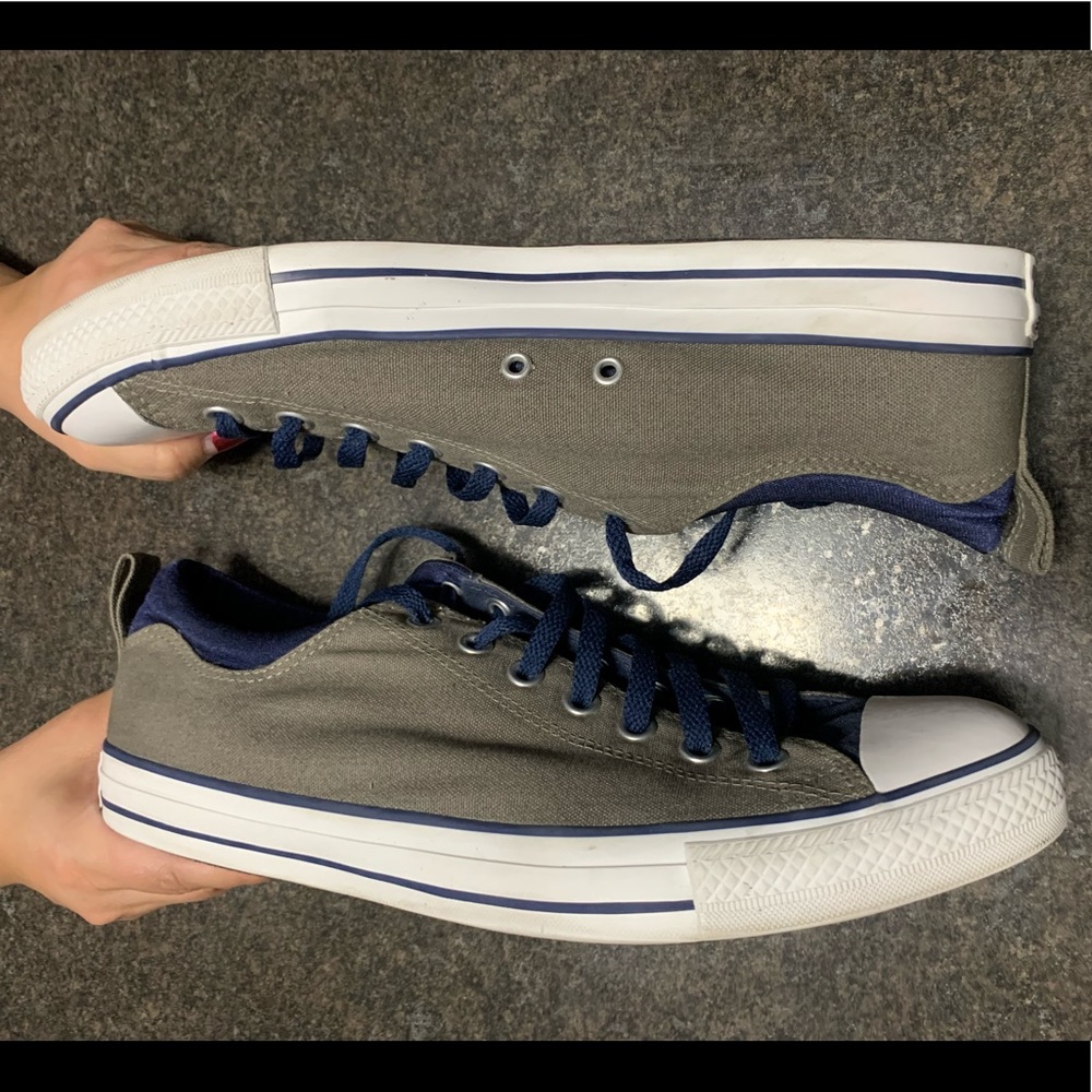 Converse Gray Canvas Navy Blue Collar Tongue Low Top - Picture 3 of 5